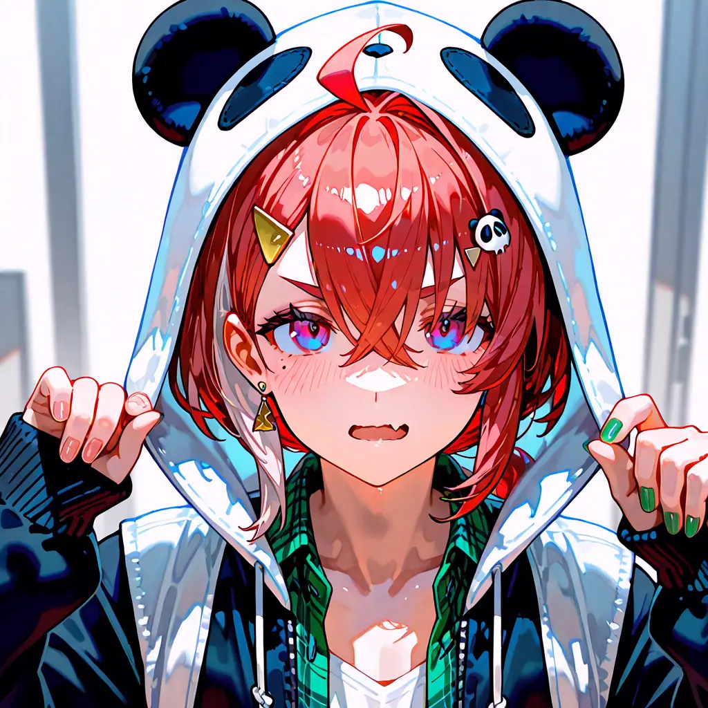 Girl with panda styled head